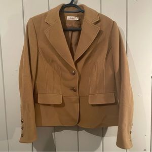 Vintage Jessica Petite Wool Cashmere Blazer Camel Coloured Gold Buttons Size 8